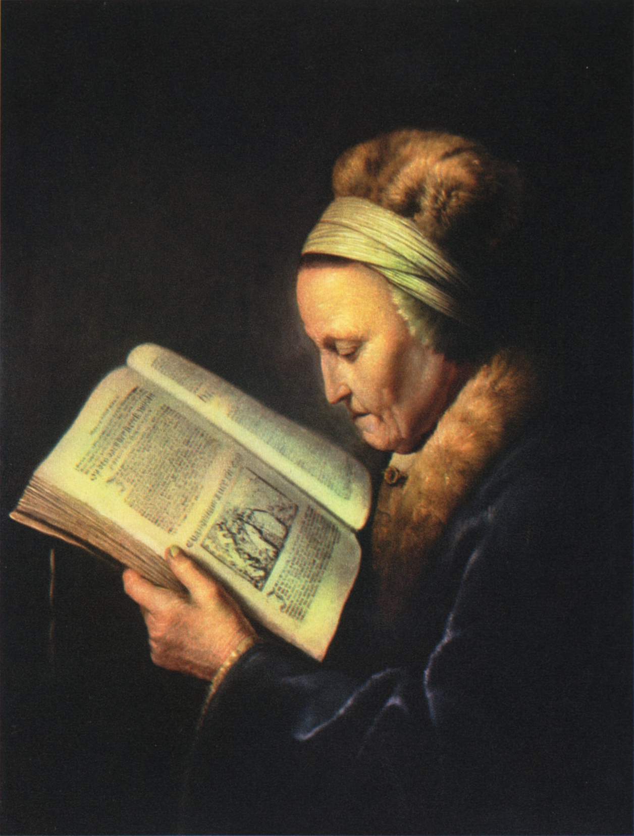 Portrait of an old woman reading